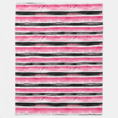 Girly roze wit zwart strepen fleece deken (Voorkant)