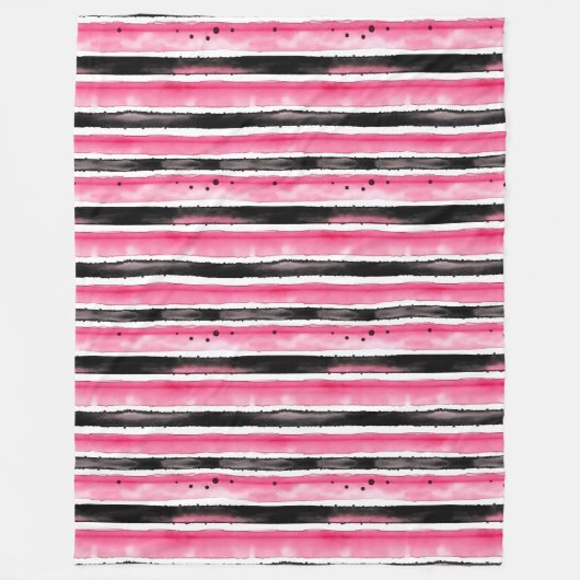 Girly roze wit zwart strepen fleece deken (Voorkant)