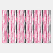 Girly roze wit zwart strepen inpakpapier vel (Voorkant 3)