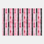 Girly roze wit zwart strepen inpakpapier vel (Voorkant 2)