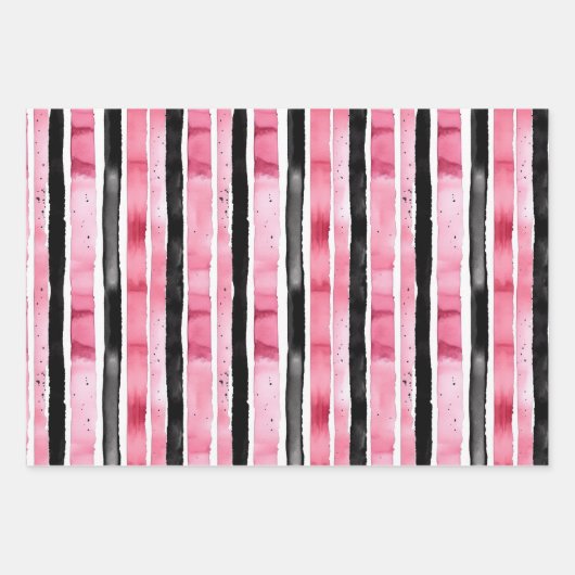Girly roze wit zwart strepen inpakpapier vel (Voorkant 2)