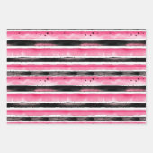 Girly roze wit zwart strepen inpakpapier vel (Voorkant)