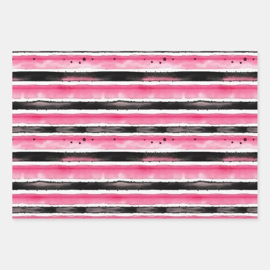 Girly roze wit zwart strepen inpakpapier vel (Voorkant)