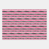 Girly roze wit zwart strepen inpakpapier vel (Voorkant)