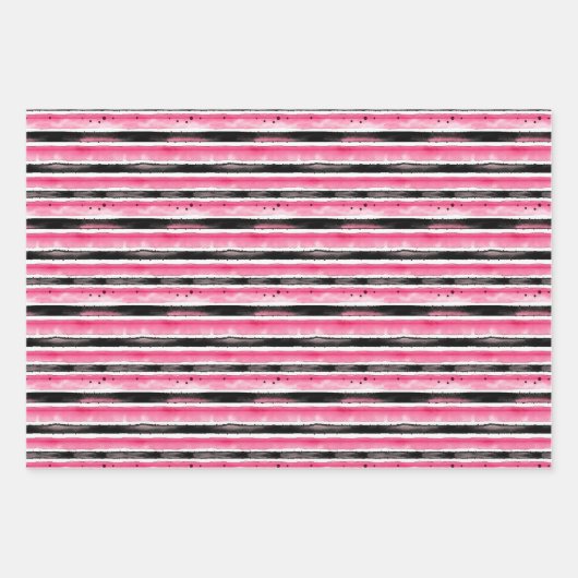 Girly roze wit zwart strepen inpakpapier vel (Voorkant)