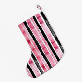 Girly roze wit zwart strepen kleine kerstsok (Achterkant (Hangend))