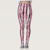 Girly roze wit zwart strepen leggings (Voorkant)