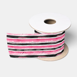 Girly roze wit zwart strepen satijnen lint