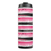 Girly roze wit zwart strepen thermosbeker (Voorkant)
