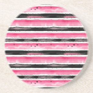 Girly roze wit zwart strepen zandsteen onderzetter