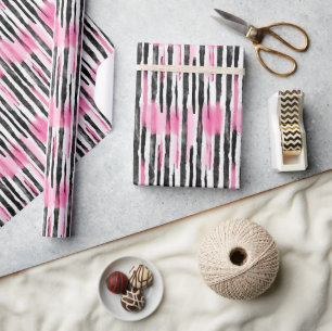 Girly Roze Wit Zwart Zebra Strepen Cadeaupapier