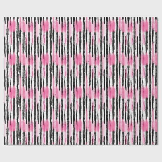Girly Roze Wit Zwart Zebra Strepen Cadeaupapier (Vlak)