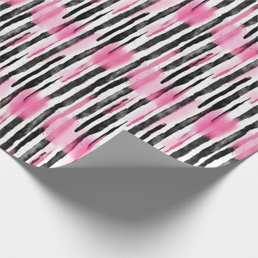 Girly Roze Wit Zwart Zebra Strepen Cadeaupapier (Hoek)