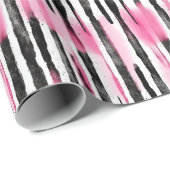 Girly Roze Wit Zwart Zebra Strepen Cadeaupapier (Rol Hoek)