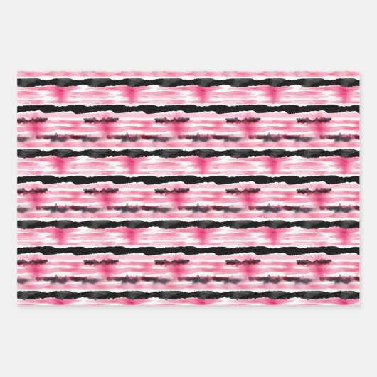 Girly Roze Wit Zwart Zebra Strepen Inpakpapier Vel (Voorkant 3)