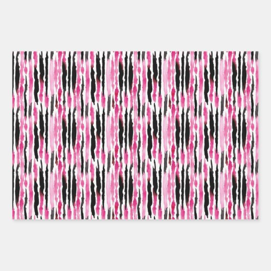 Girly Roze Wit Zwart Zebra Strepen Inpakpapier Vel (Voorkant 2)