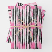 Girly Roze Wit Zwart Zebra Strepen Inpakpapier Vel (In situ)