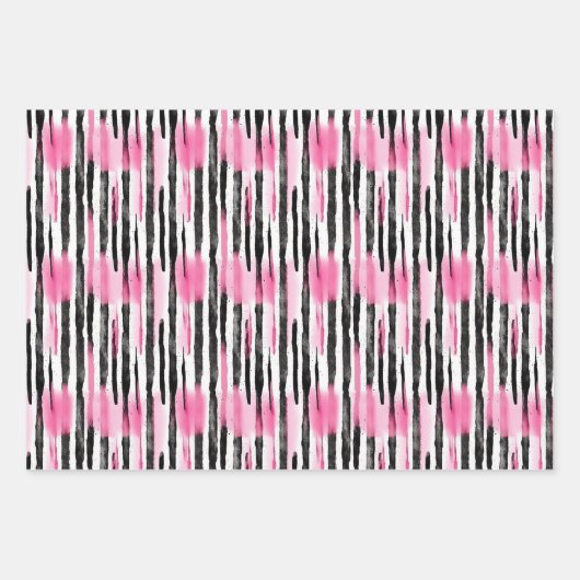 Girly Roze Wit Zwart Zebra Strepen Inpakpapier Vel (Voorkant)
