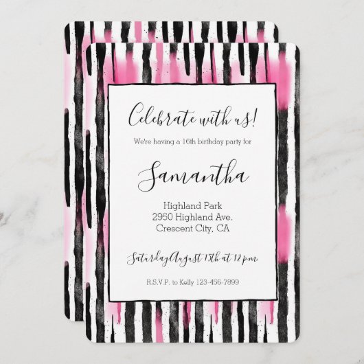 Girly Roze Wit Zwart Zebra Strepen Kaart (Voorkant / Achterkant)