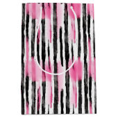 Girly Roze Wit Zwart Zebra Strepen Medium Cadeauzakje (Voorkant)
