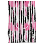 Girly Roze Wit Zwart Zebra Strepen Medium Cadeauzakje (Achterkant)
