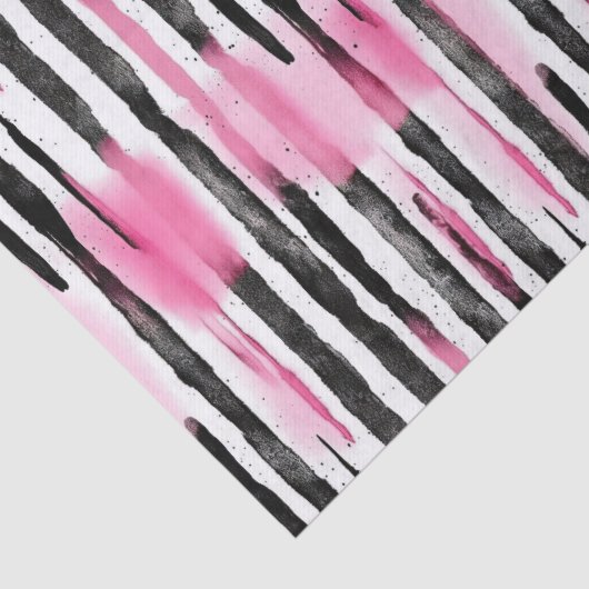 Girly Roze Wit Zwart Zebra Strepen Tissuepapier (Detail)