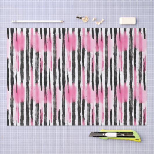 Girly Roze Wit Zwart Zebra Strepen Tissuepapier (Craft)