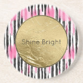 Girly Roze Wit Zwart Zebra Strepen Zandsteen Onderzetter (Voorkant)