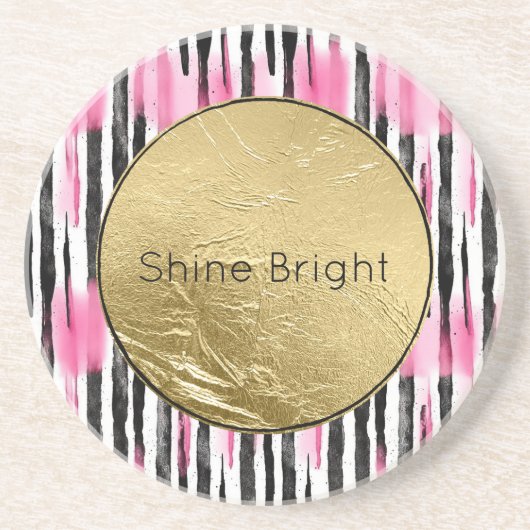 Girly Roze Wit Zwart Zebra Strepen Zandsteen Onderzetter (Voorkant)