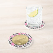 Girly Roze Wit Zwart Zebra Strepen Zandsteen Onderzetter (Zijkant)