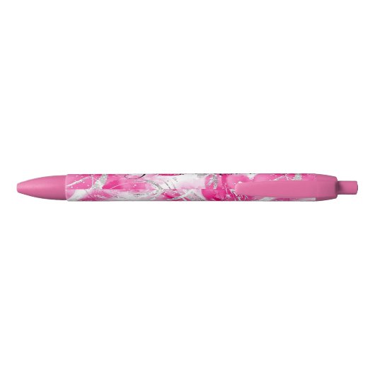 Girly Roze Witte Abstracte Cirkels Zwarte Inkt Pen (Achterkant)