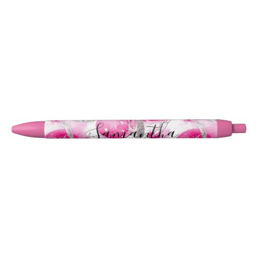 Girly Roze Witte Abstracte Cirkels Zwarte Inkt Pen (Voorkant)