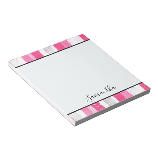 Girly Roze Witte Abstracte Strepen Notitieblok (Schuin)