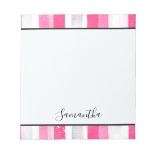 Girly Roze Witte Abstracte Strepen Notitieblok