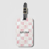 Girly Roze Witte Chic Squares Bagagelabel (Voorkant (verticaal))