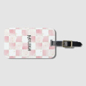 Girly Roze Witte Chic Squares Bagagelabel (Voorkant (horizontaal))