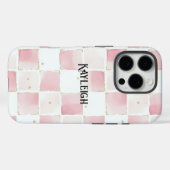 Girly Roze Witte Chic Squares Case-Mate iPhone Case (Achterkant (horizontaal))