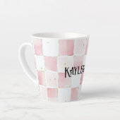 Girly Roze Witte Chic Squares Latte Mok (Linkerhoek)