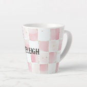 Girly Roze Witte Chic Squares Latte Mok (Rechterhoek)