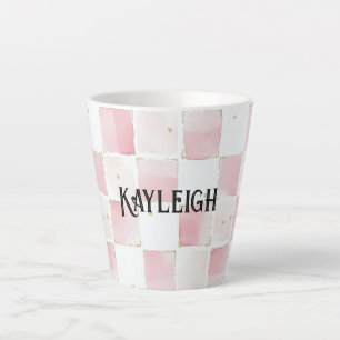 Girly Roze Witte Chic Squares Latte Mok