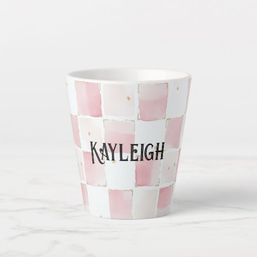 Girly Roze Witte Chic Squares Latte Mok (Voorkant)