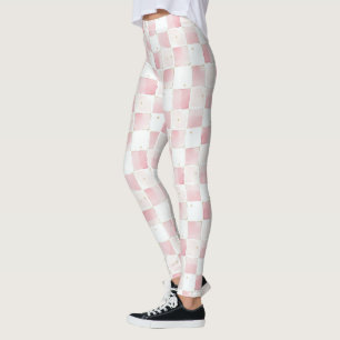 Girly Roze Witte Chic Squares Leggings