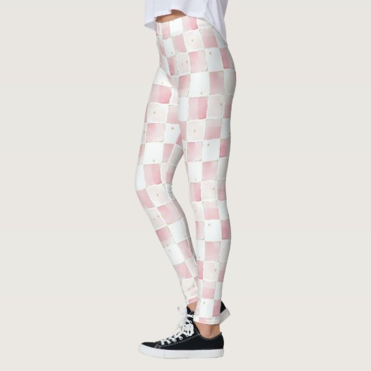 Girly Roze Witte Chic Squares Leggings (Links)