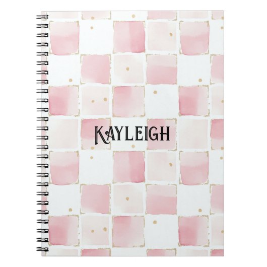 Girly Roze Witte Chic Squares Notitieboek (Voorkant)