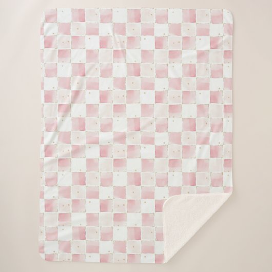 Girly Roze Witte Chic Squares Sherpa Deken (Voorkant)