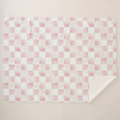 Girly Roze Witte Chic Squares Sherpa Deken (Voorkant (horizontaal))