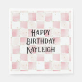Girly Roze Witte Chic Squares Verjaardag Servet (Voorkant)