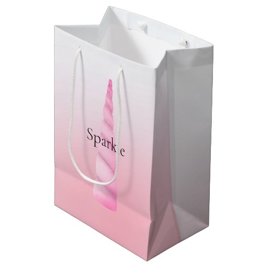 Girly Roze Witte Eenhoorn Verjaardag Medium Cadeauzakje (Voorkant Gekanteld)