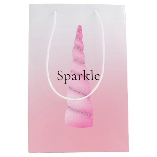 Girly Roze Witte Eenhoorn Verjaardag Medium Cadeauzakje (Voorkant)