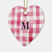 Girly Roze Witte Geruite Strepen Monogram Kerstmis Keramisch Ornament (Links)